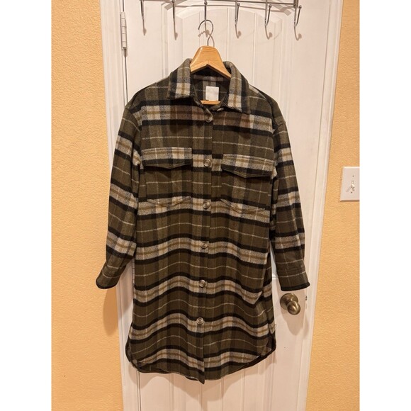 H&M Olive plaid shacket Size S - Picture 2 of 15